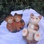 3 X Art Deco Handpainted Hardwood Cats Image 3