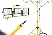 300W Tripod Stand LED Work Light, 3 Adjustable Head Floodlight, Flexible Portable Job Site Light, 30000LM 110V 240V Outdoor Indoor worklight for Workshop, Garage, Construction, Basement