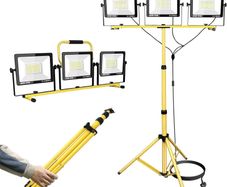 300W Tripod Stand LED Work Light, 3 Adjustable Head Floodlight, Flexible Portable Job Site Light, 30000LM 110V 240V Outdoor Indoor worklight for Workshop, Garage, Construction, Basement