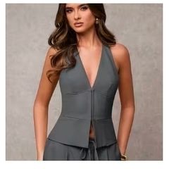 S Size halter deep V neck slim fit tank top