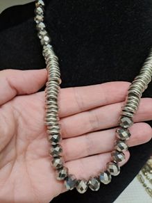 Statement Silver Tone Necklace with Faceted Beads