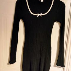 Black Ribbed Contrast-Trim Dress DIVIDED by H&M l Size S