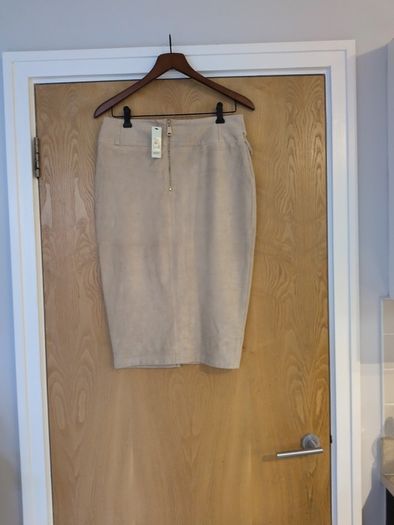 River Island Beige. A-Line Faux Suede Skirt.  S.12.  B.N.W.T.