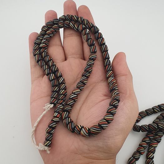 Vintage African Style MultiColor Stripe Black 7mm-8mm Glass Beads Necklace Strand