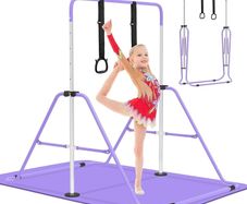 Gymnastics Bars, Junior Training Kip Bar Gymnastics Equipment for Home,Adjustable Height Folding Horizontal Bar with Gymnastic Rings for Kid