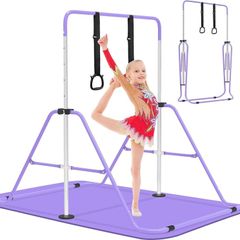 Gymnastics Bars, Junior Training Kip Bar Gymnastics Equipment for Home,Adjustable Height Folding Horizontal Bar with Gymnastic Rings for Kid