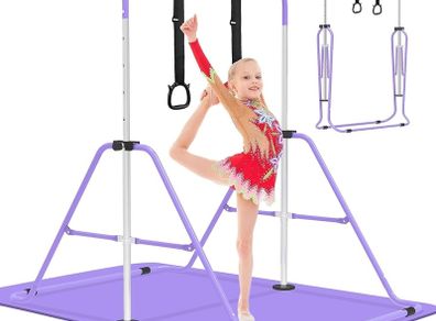 Gymnastics Bars, Junior Training Kip Bar Gymnastics Equipment for Home,Adjustable Height Folding Horizontal Bar with Gymnastic Rings for Kid