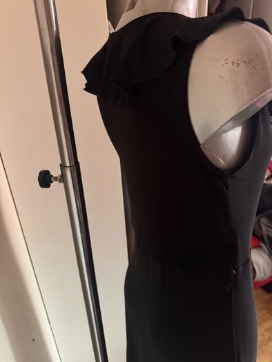Black elastic knee-length V-Neck Wrapt dress size UK10 EU38 Postage included
