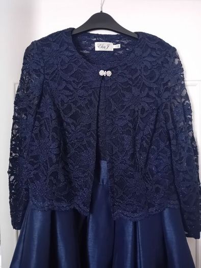 Uk 10 Eliza J 2 piece Navy Midi Dress and Lace Jacket
