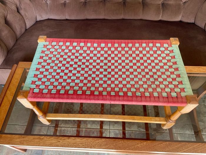 Rare Vintage Long Sugan Style Ottoman Stool Bench Woven with Red Green Cotton Rope