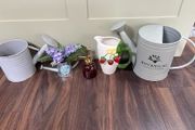 Garden &amp; Botanical Decor Bundle, Metal Watering Cans, Glass Mister &amp; Strawberry Pitcher (5 Pieces)