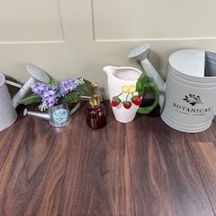 Garden & Botanical Decor Bundle, Metal Watering Cans, Glass Mister & Strawberry Pitcher (5 Pieces)