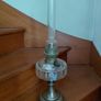 Antique French clear glass brass base large oil lamp works Image 7
