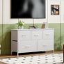Chest of Drawers with 5 Drawers, Wide Storage Organiser Fabric Dresser for Living Room TV Stand Bedroom Closet Nursery Bedside Entryway Hallway, White Leather Image 6