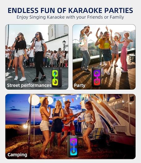 Machine for Adults with 2 Wireless Microphones, Portable Bluetooth Speaker PA System with Dicso Lights for Big Pary, Stage Subwoofers, Outdoor, for Family, Music Lover