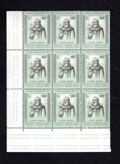 1973 Vatican City The 800th Anniversary of the Death of the Armenian Patriarch Narses Shnoralis Commemorative Stamps Marginal Block of 9 Mint Never Hinged (MNH)