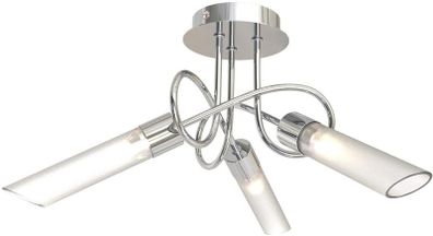 Curved Arm Ceiling Light, Ceiling Light Fittings, Metal & Glass, 3 Way Polished Chrome Flush Curved Arm Ceiling Spotlight for Living Room, Bedroom, Kitchen, and Hallway.