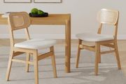 Set of 2 PU Leather Rattan Dining Room Chairs Upholstered Chairs with Solid Wood Legs