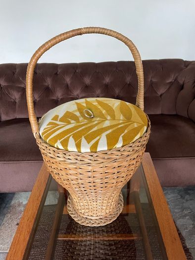 Mid Century Table Height Vintage Wicker Sewing Craft Basket 60s