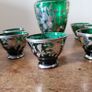 Art noveau emerald green silver overlay decanter & six cup set Image 3