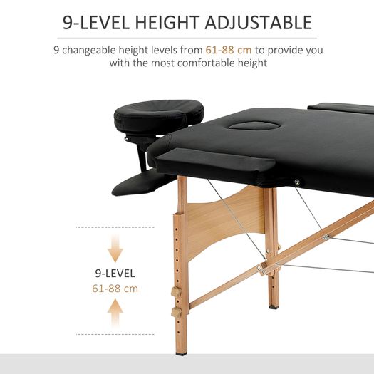 Massage Table Bed 9 levels Adjustable Portable Massage Table with Arm Rest Black
