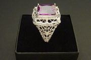 Art Deco Style Amethyst Stone Silver Ring