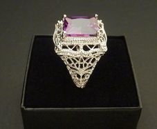 Art Deco Style Amethyst Stone Silver Ring