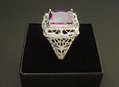 Art Deco Style Amethyst Stone Silver Ring