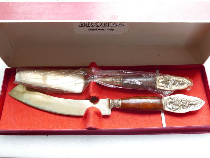 Vintage Serving Set Pre1939 Thailand brass wood