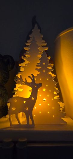 Light-up wooden Christmas tree and reindeer ornament