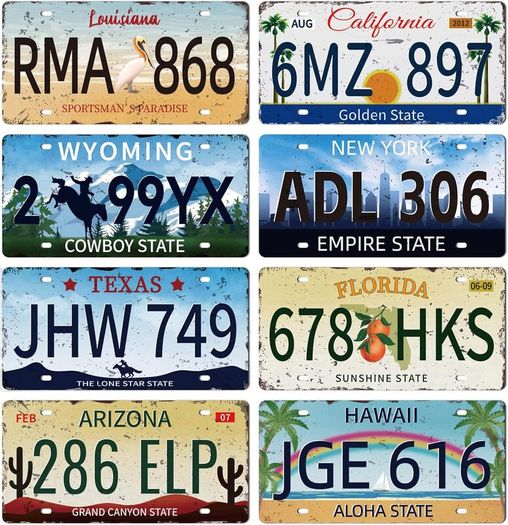 8Pcs Vintage License Plate Metal Iron Sign Plaque Poster Retro Metal Wall Decorative Tin Signs