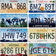 8Pcs Vintage License Plate Metal Iron Sign Plaque Poster Retro Metal Wall Decorative Tin Signs