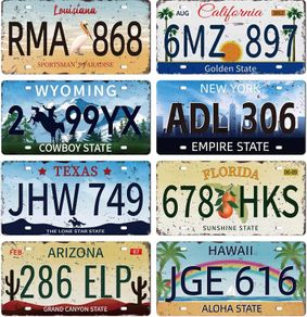 8Pcs Vintage License Plate Metal Iron Sign Plaque Poster Retro Metal Wall Decorative Tin Signs