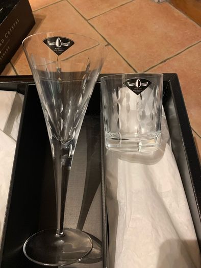 Hand cut Lead Crystal 4 wine glasses+ 4 whiskey tumblers