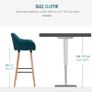 Scandinavian Design Bar Stools - Set of 2 Bar Stools with High Comfort, Footrests, and Armrests - Solid Wood Blue Linen Image 6