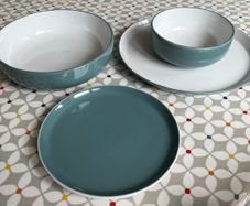F&F HOME Aura Sea Green 12 Piece Dinner Set x 2 + Serving Bowls