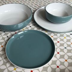 F&F HOME Aura Sea Green 12 Piece Dinner Set x 2 + Serving Bowls