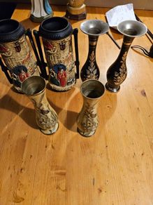 3 X Pairs Of Vases. Porcelain And Metal All In Good Condition. See Photos For Same.
