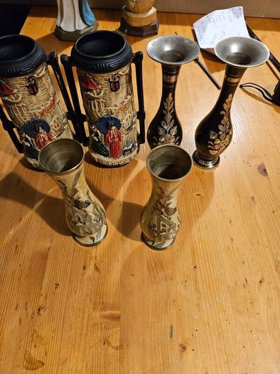 3 X Pairs Of Vases. Porcelain And Metal All In Good Condition. See Photos For Same.