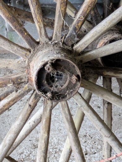 Pair of 46" Antique Wooden Carriage Wheels (Solid Rubber Tyres)