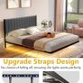 Double Bed Frame with Upholstered Headboard, 4ft6 Floating Upholstered Bed Frame Doule Bed with Charging Station and LED Light, Metal Slats Support, Gray Double Bed Image 4