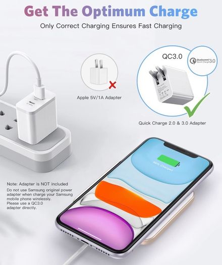 Wireless Charger, Qi-Certified 15W Max Fast Wireless Charging Pad Compatible with iPhone 14/13/12/12 Pro/11/11 Pro Max/XS Max/XR/XS/X/8, Galaxy S20/S10/S9/S8, AirPods Pro, White MULTIPLE COLOURS AVAILABLE (FREE POSTAGE)