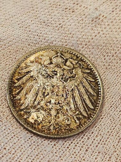 Germany Silver 1915 1 Mark Beautiful Uncirculated Swirling Lustre Toned