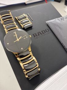 Rado Centrix 115.0929.3 Ceramic Gold Diamond Quartz Watch Box and Spare Links