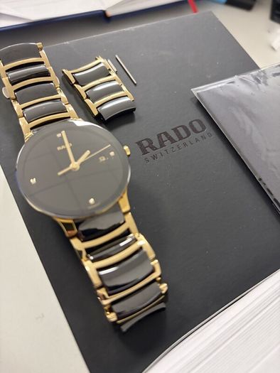 Rado Centrix 115.0929.3 Ceramic Gold Diamond Quartz Watch Box and Spare Links