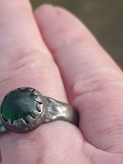 Medieval Nomad Green Garnet Bronze Ring 9th-13th AD