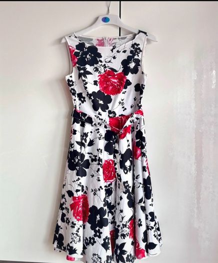 Belle Poque Floral Fit & Flare Dress UK 14/16 Full Skirt Vintage Style
