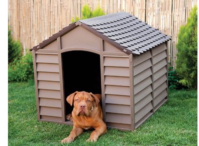 Large Heavy Duty Plastic Dog Kennel Pet Shelter PLASTIC DURABLE OUTDOOR - color Brown