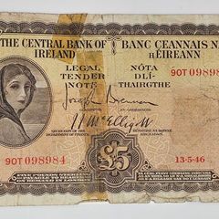Ireland 1946 5 Pounds Banknote Lady Lavery