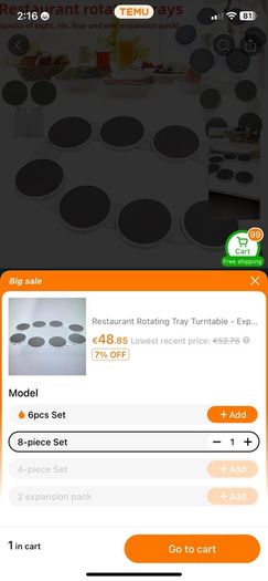 Eight place food turntable